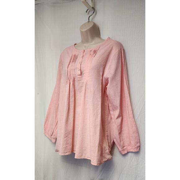 Love U. Dear Round Neck Pleated Front Accent Button Front Blouse Size 1X Pink - Picture 3 of 7